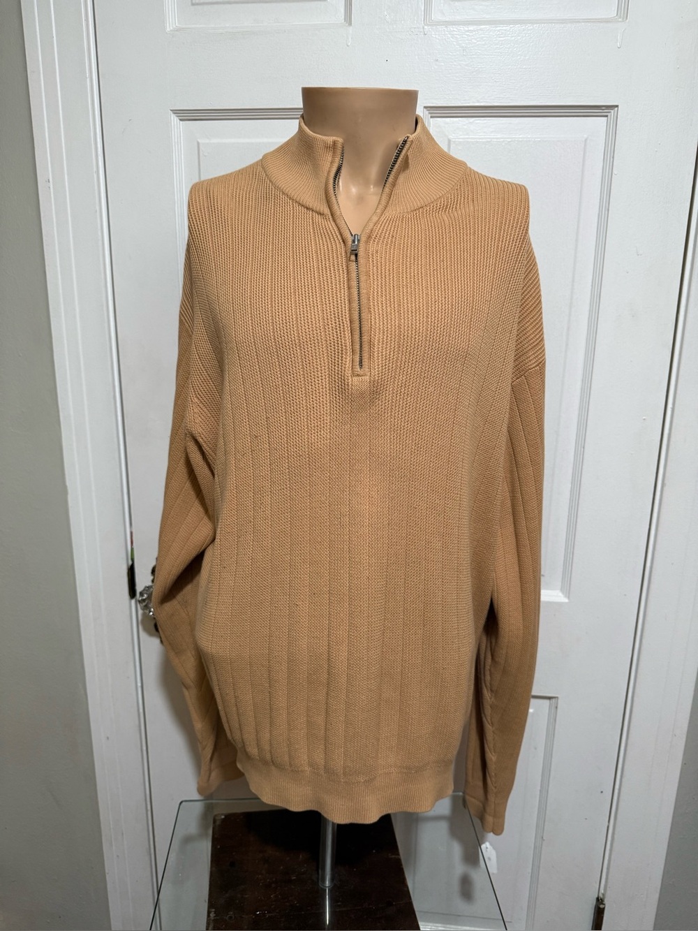 Mens T. Harris London Long Sleeve Pullover Sweater Tan Beige Size XL